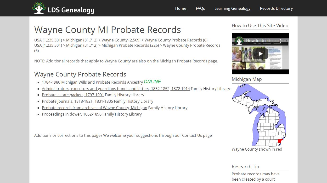 Wayne County MI Probate Records - LDS Genealogy